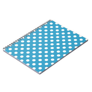 White Polka Dots on Peacock Blue Background Notebook