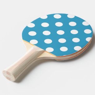 White Polka Dots on Peacock Blue Background Ping Pong Paddle