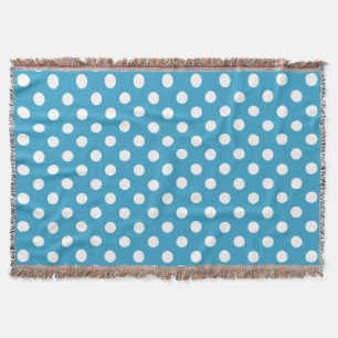 White Polka Dots on Peacock Blue Background Throw Blanket