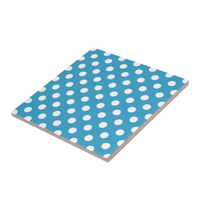 White Polka Dots on Peacock Blue Background Tile (Side)