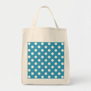 White Polka Dots on Peacock Blue Background Tote Bag