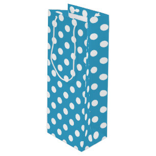 White Polka Dots on Peacock Blue Background Wine Gift Bag