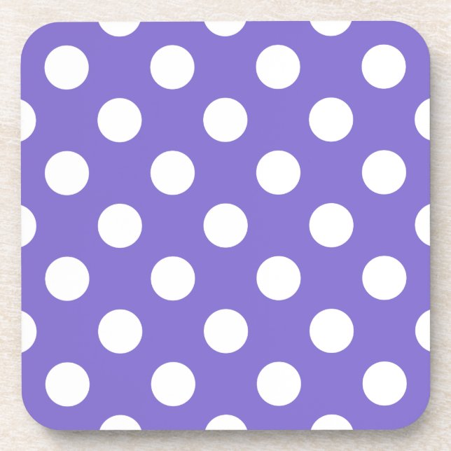 White polka dots on periwinkle coaster (Front)