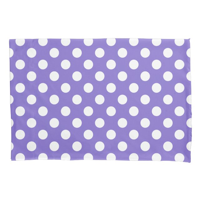 White polka dots on periwinkle pillowcase (Front)