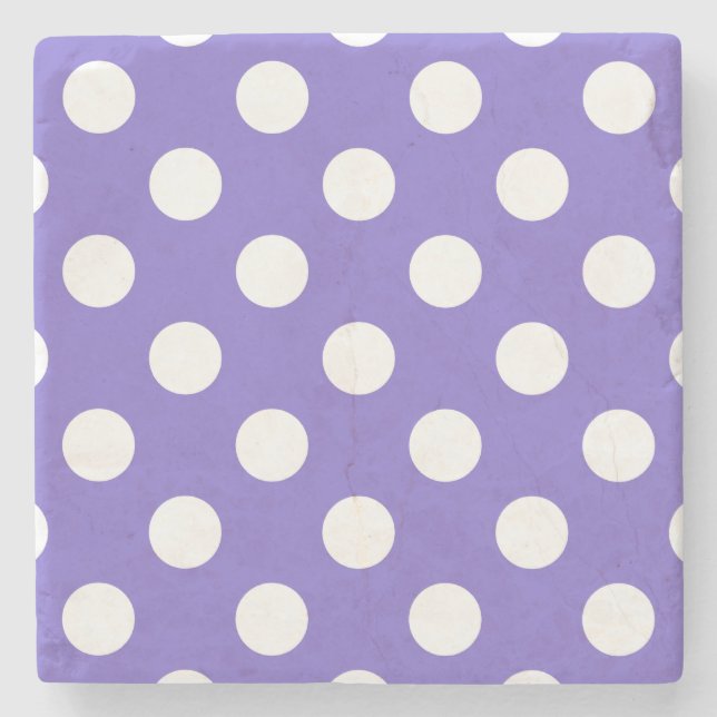 White polka dots on periwinkle stone coaster (Front)