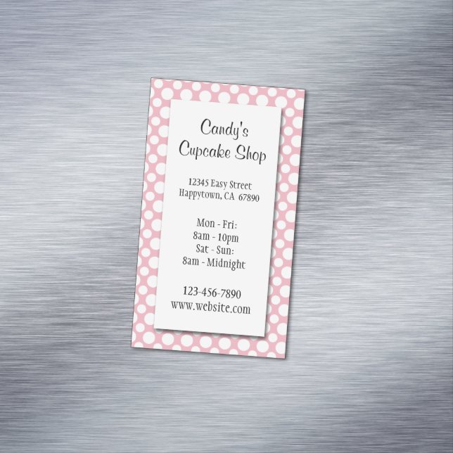 White Polka Dots on Pink Custom Business Card (In Situ)