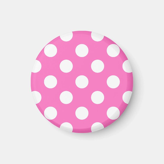 White polka dots on pink magnet (Front)