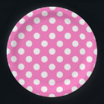 White polka dots on pink paper plate<br><div class="desc">White polka dots on pink</div>