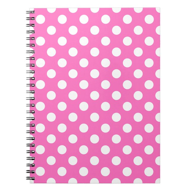 White polka dots on pink spiral notebook (Front)