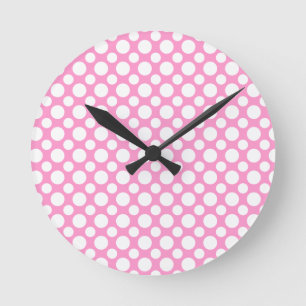 White Polka-Dots on Pink Wall Clock