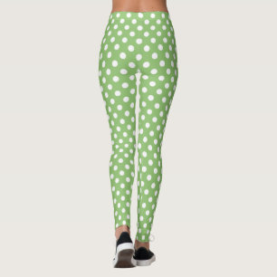 White Polka Dots on Pistachio Green Leggings