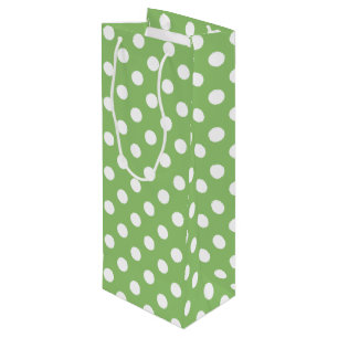 White Polka Dots on Pistachio Green Wine Gift Bag