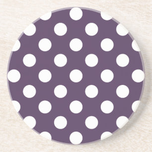 White polka dots on plum purple coaster
