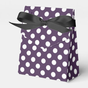 White polka dots on plum purple favour box