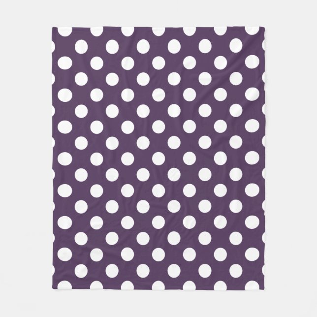 White polka dots on plum purple fleece blanket (Front)