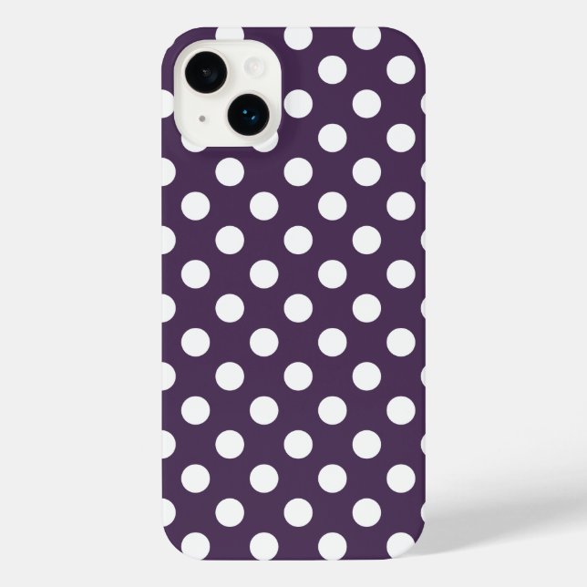 White polka dots on plum purple iPhone case (Back)