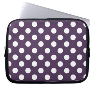 White polka dots on plum purple laptop sleeve