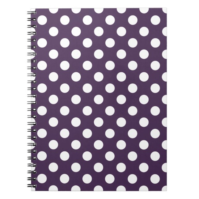 White polka dots on plum purple spiral notebook (Front)