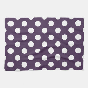 White polka dots on plum purple tea towel