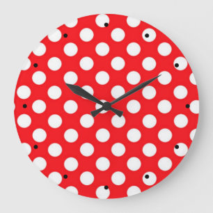 White polka Dots On Red Background Large Clock