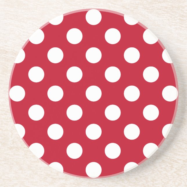 White polka dots on red coaster (Front)