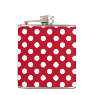 White polka dots on red hip flask