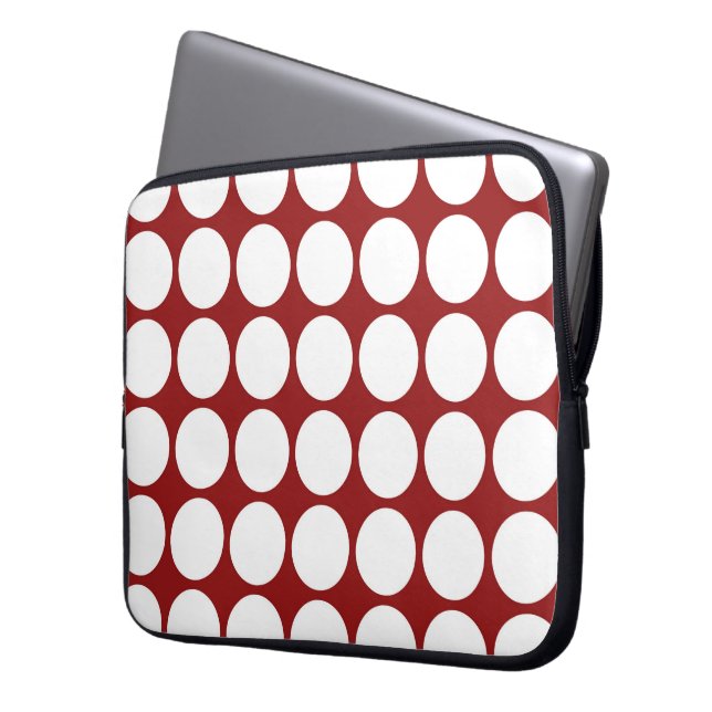 White Polka Dots on Red Laptop Sleeve (Front Left)