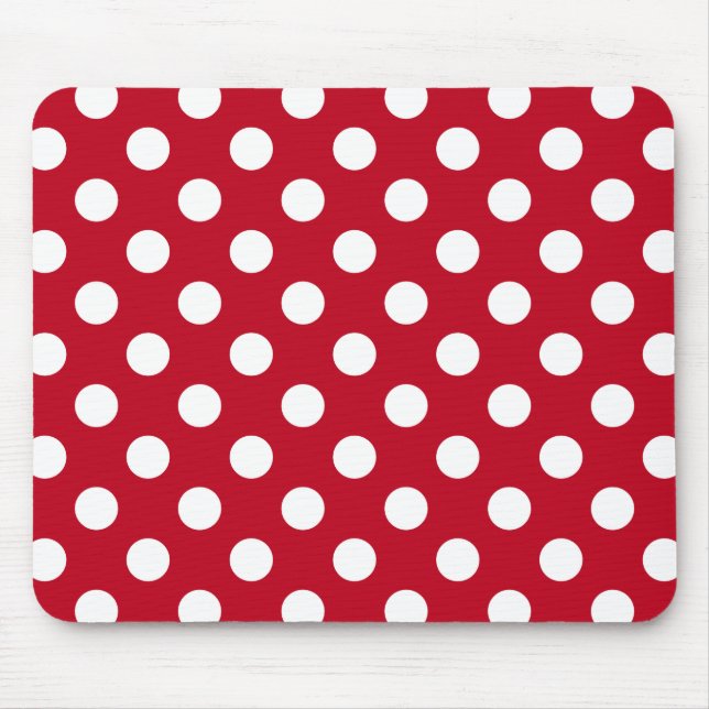White polka dots on red mouse pad (Front)