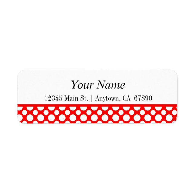 White Polka Dots on Red Return Address Label (Front)