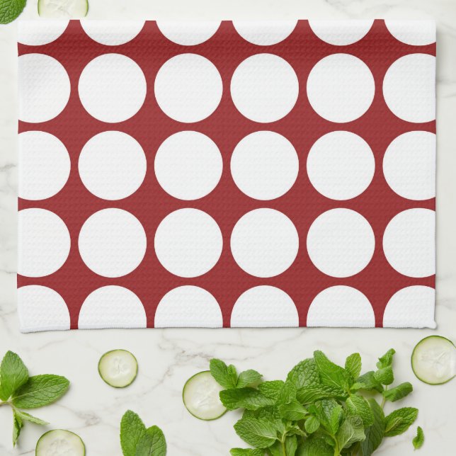White Polka Dots on Red Tea Towel (Folded)