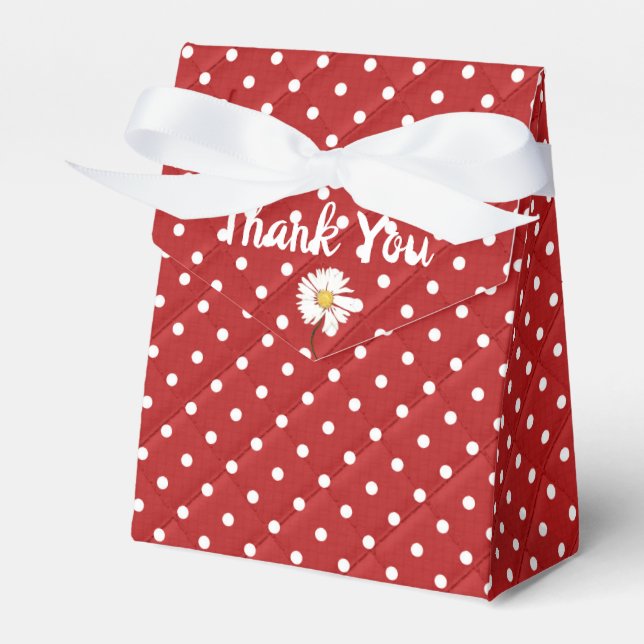 white polka dots on red thank you favour box (Front Side)