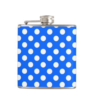 White polka dots on royal blue hip flask