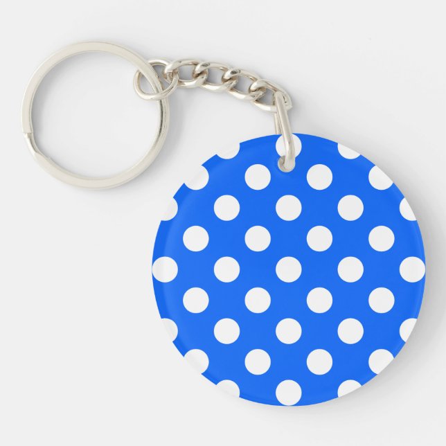 White polka dots on royal blue key ring (Front)