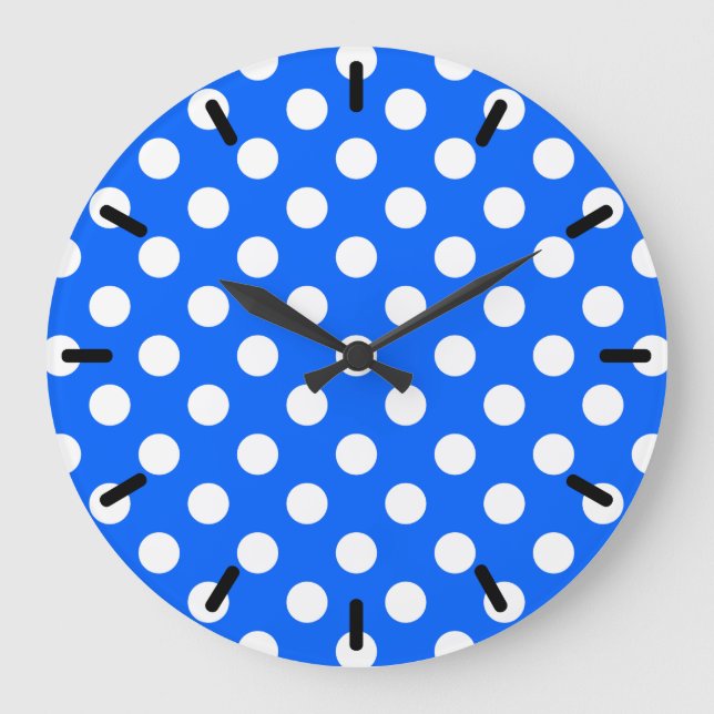 White polka dots on royal blue large clock (Front)