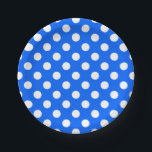 White polka dots on royal blue paper plate<br><div class="desc">White polka dots on royal blue</div>