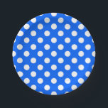 White polka dots on royal blue paper plate<br><div class="desc">White polka dots on royal blue</div>