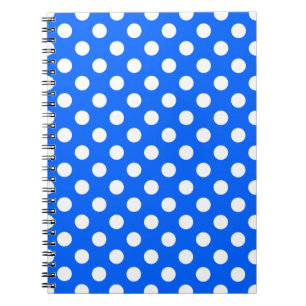 White polka dots on royal blue spiral notebook