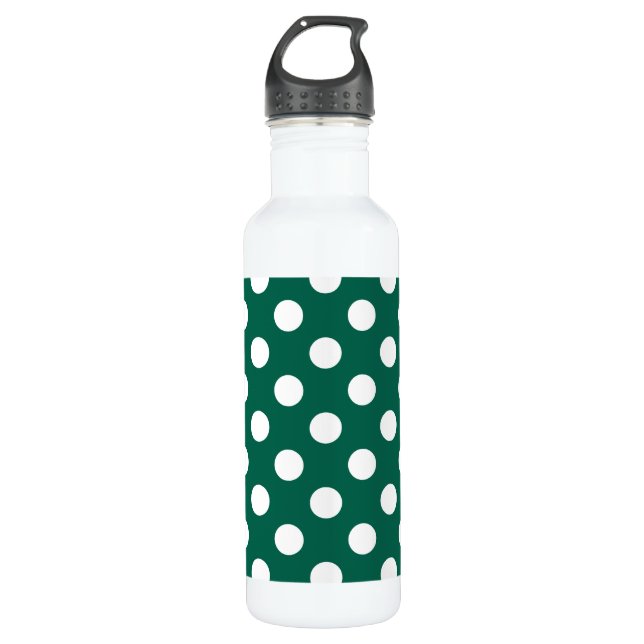 White polka dots on sage green 710 ml water bottle (Front)