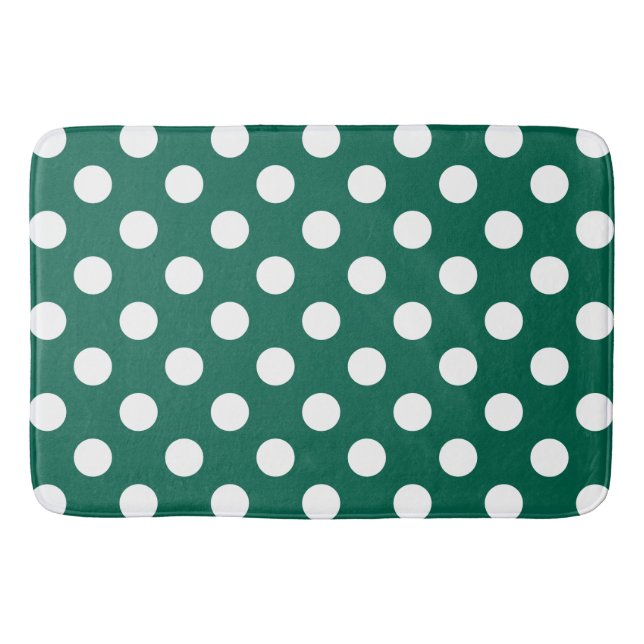 White polka dots on sage green bath mat (Front)