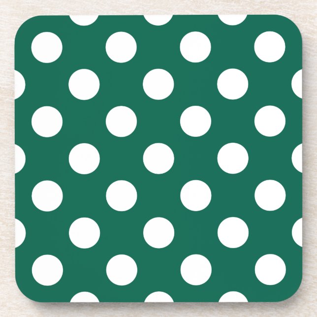White polka dots on sage green coaster (Front)