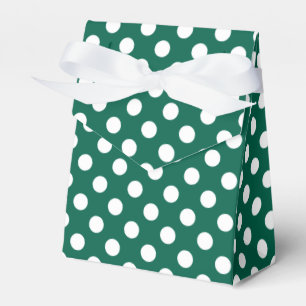 White polka dots on sage green favour box