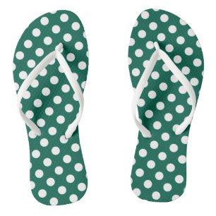 White polka dots on sage green jandals