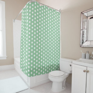 White Polka Dots on Sage Green  Shower Curtain