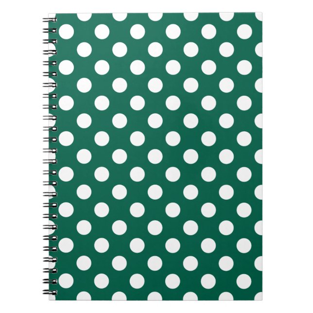 White polka dots on sage green spiral notebook (Front)