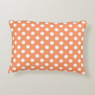 White Polka Dots on Tangerine Orange Decorative Cushion