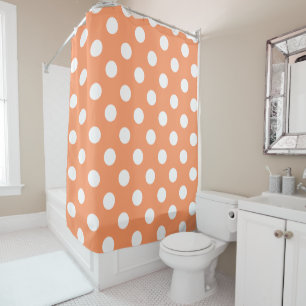 White Polka Dots on Tangerine Orange Shower Curtain