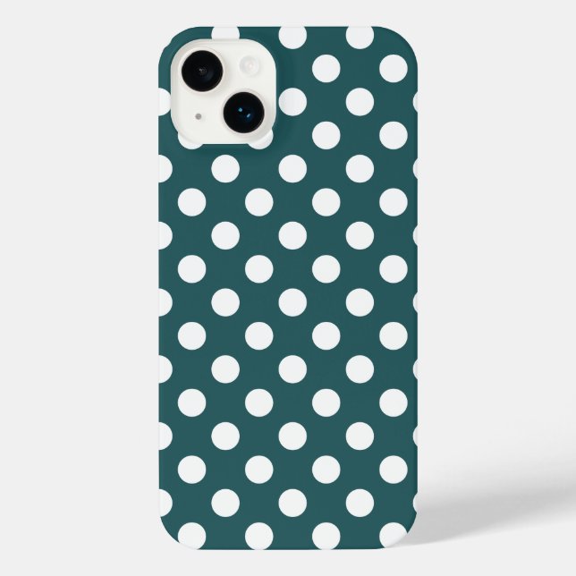 White polka dots on teal iPhone case (Back)