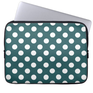 White polka dots on teal laptop sleeve