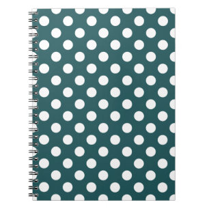White polka dots on teal notebook