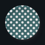 White polka dots on teal paper plate<br><div class="desc">White polka dots on teal</div>